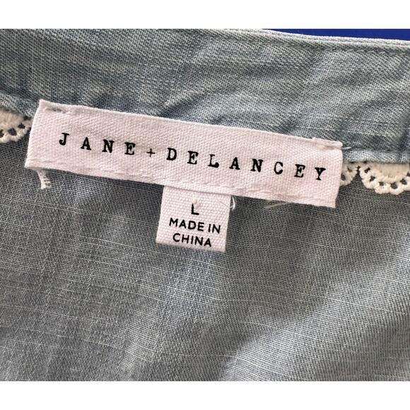 Jane + Delancey Large Lyocell Blue Short Sleeve Button Front Shirt Tie Back - Picture 3 of 8